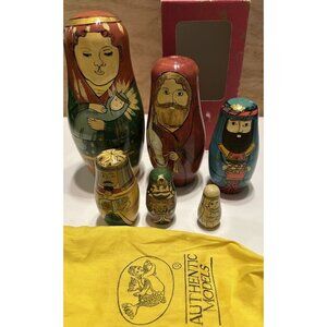 RUSSIAN NESTING Dolls  Jesus Mary Joseph Wise Men Hand Painted Christmas Wood